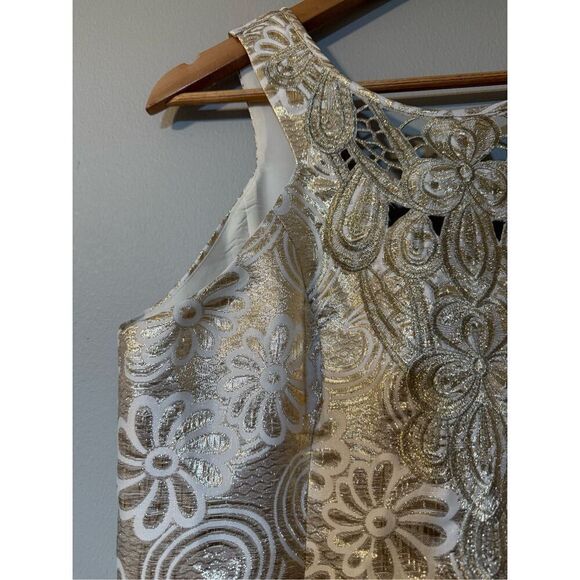 Lilly Pulitzer Size 10 Largo Shift Dress Gold Metallic Flower Jacquard Cocktail - Picture 7 of 15